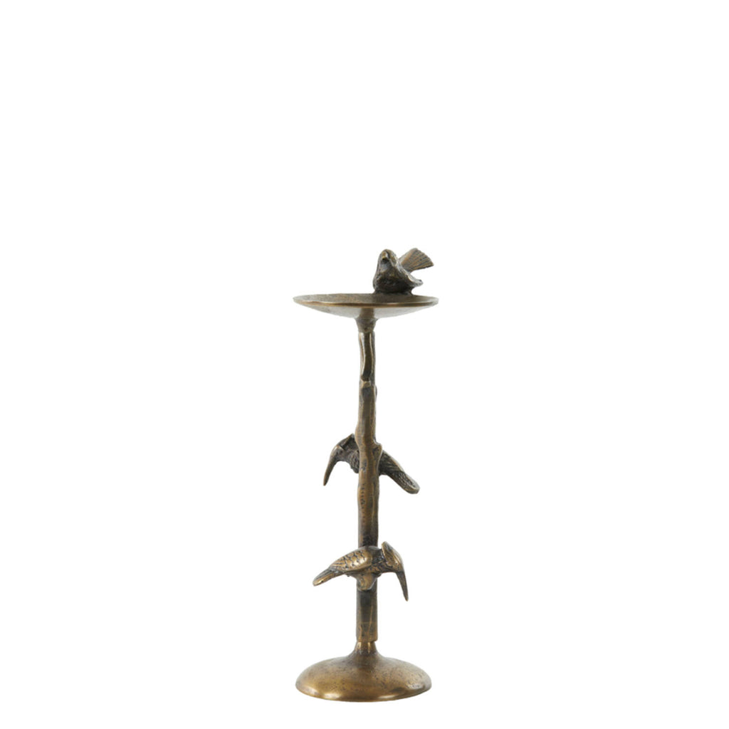 Kuş Detaylı Antik Bronz Mumluk