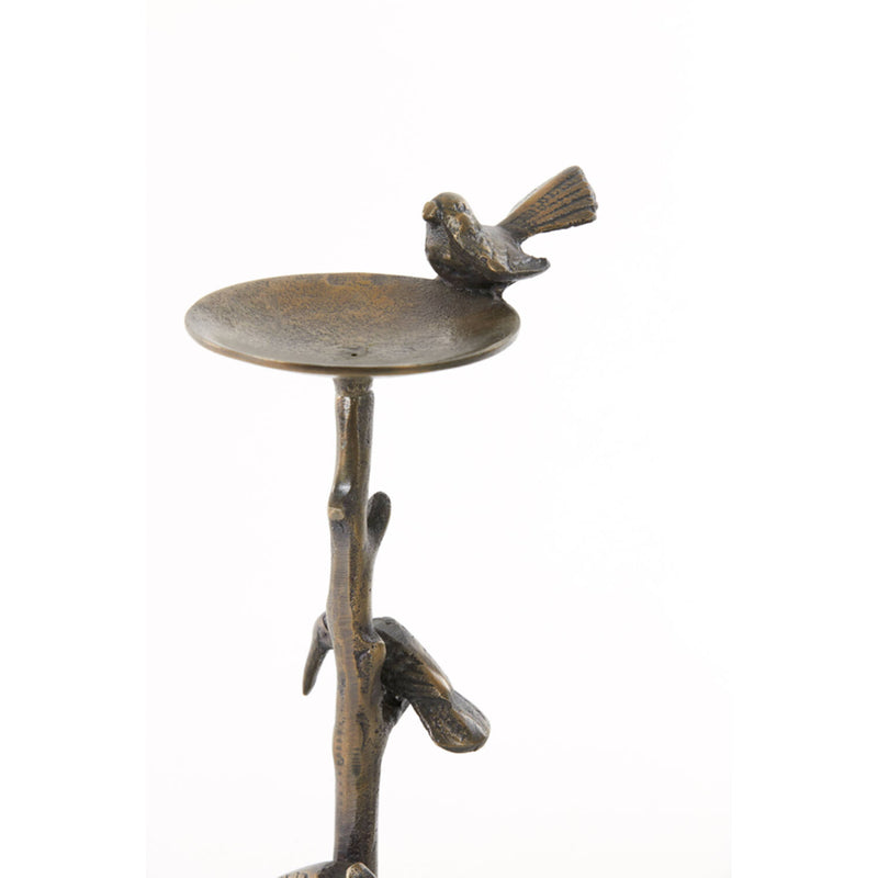 Kuş Detaylı Antik Bronz Mumluk