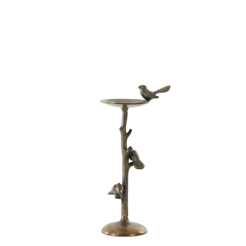 Kuş Detaylı Antik Bronz Mumluk
