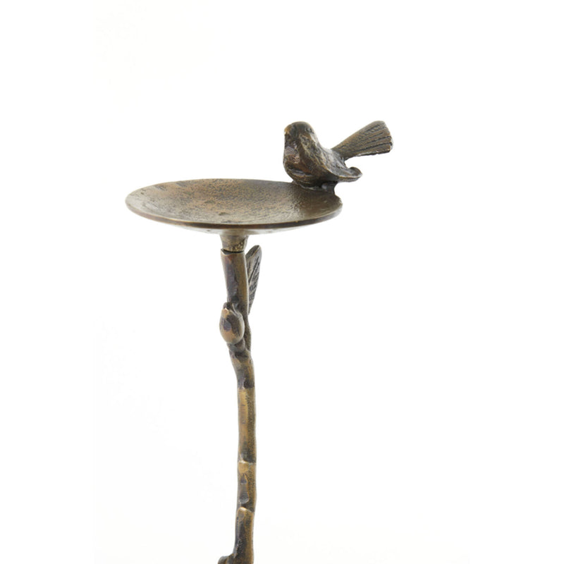 Kuş Detaylı Antik Bronz Mumluk