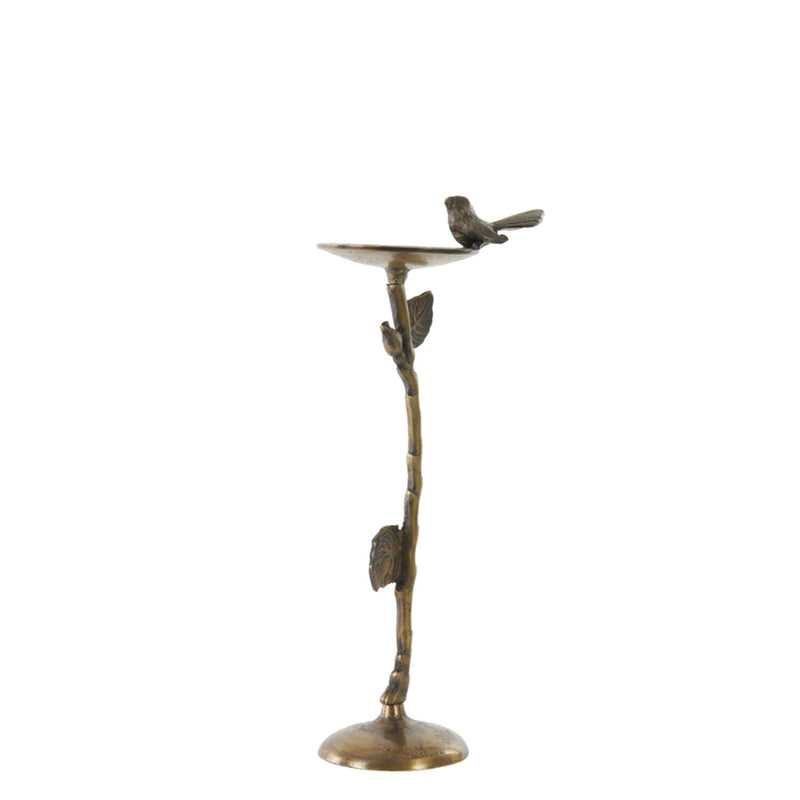 Kuş Detaylı Antik Bronz Mumluk
