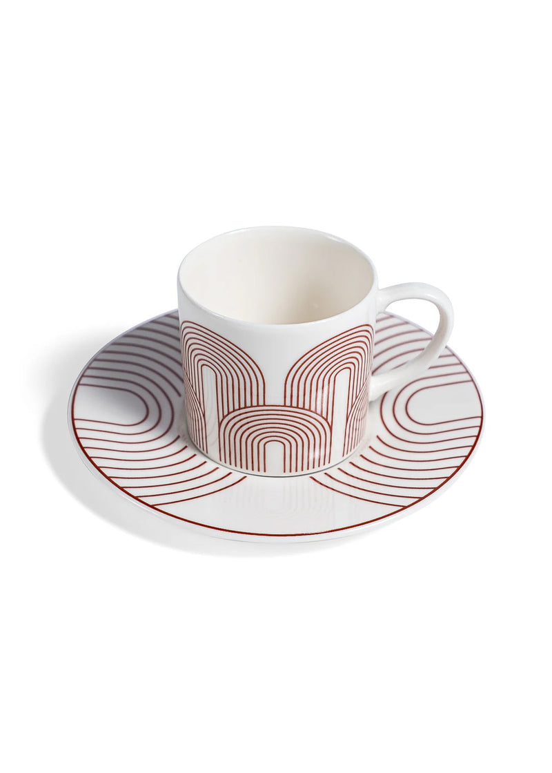 Çizgili Desen Borda Renk Kahve Fincanı