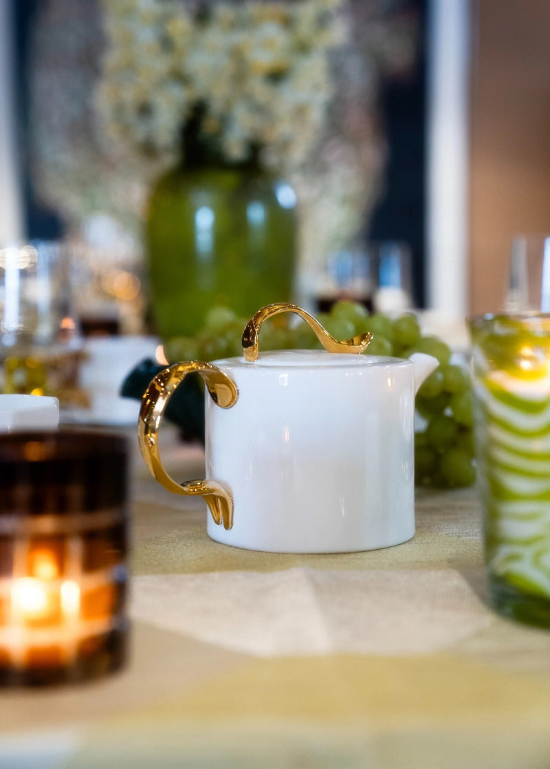 Porselen , El yapımı Gold Kaşık Detaylı Çay Potu