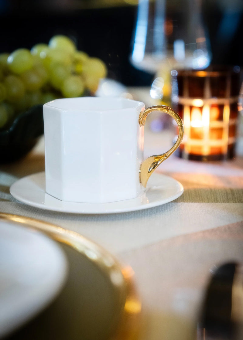 Porselen , El yapımı Gold Kaşık Detaylı Çay Fincanı