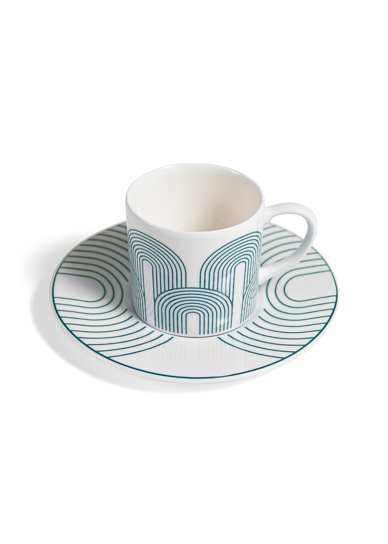 Çizgili Desen Petrol Renk Kahve Fincanı