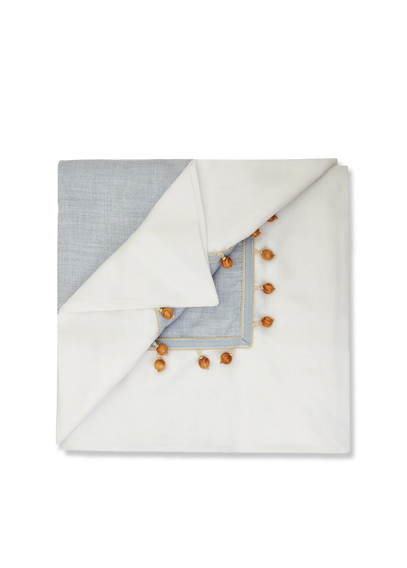 Mavi Ahşap Boncuklu Masa Örtüsü