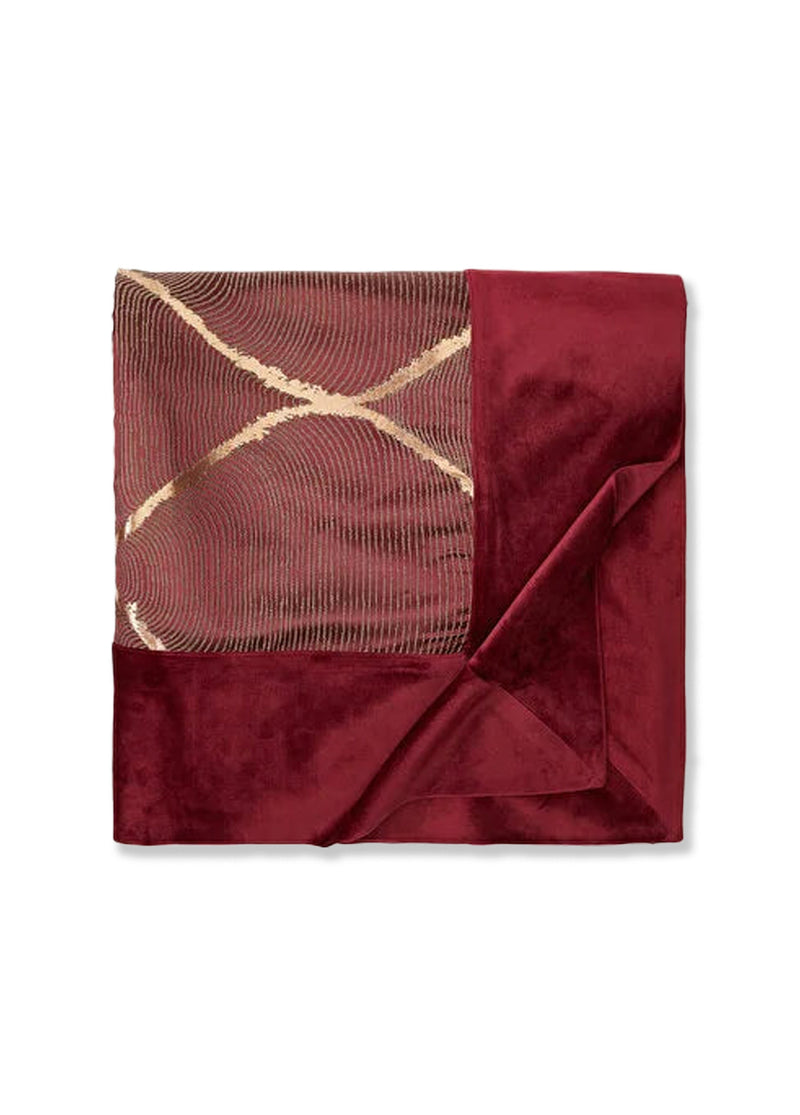 Bakırlı Bordo Kadife Kenarlı Masa Örtüsü