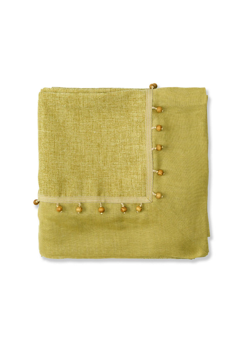 Sarı Ahşap Boncuklu Masa Örtüsü