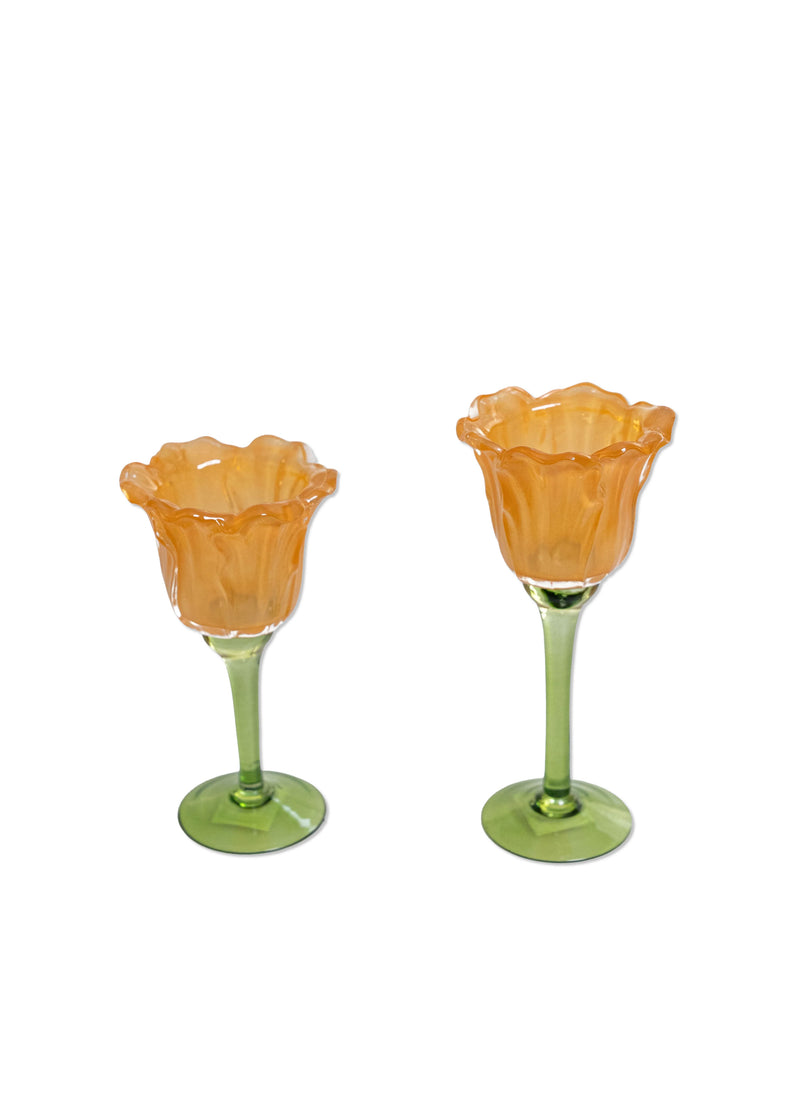 Çiçek Formlu Cam Kadeh Mumluk